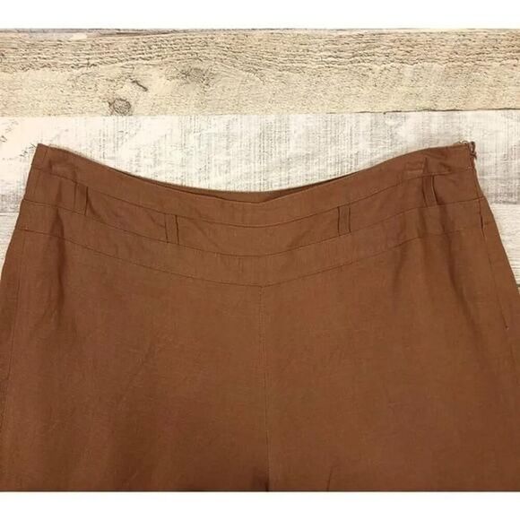 Larry Levine Brown Linen Blend Cropped Wide Leg Pants - Picture 3 of 8